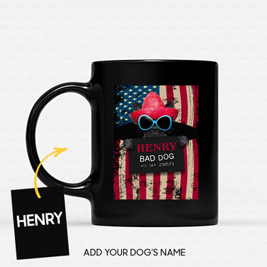 Personalized Dog Gift Idea - Bad Dog Wearing Tall Pink Hat For Dog Lovers - Black Mug